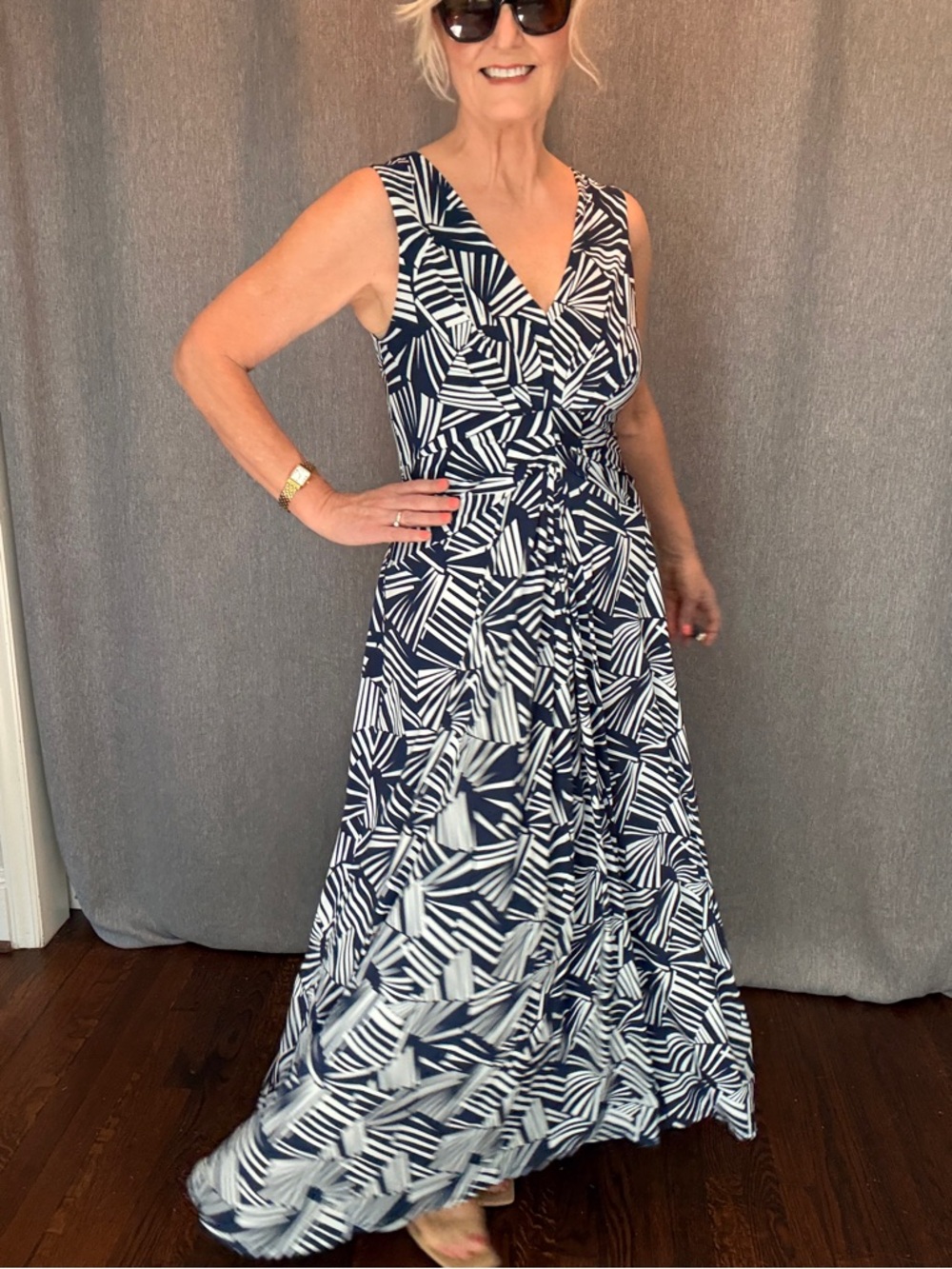 Jessica Howard Navy & White v neck Geometric Maxi Dress size 12